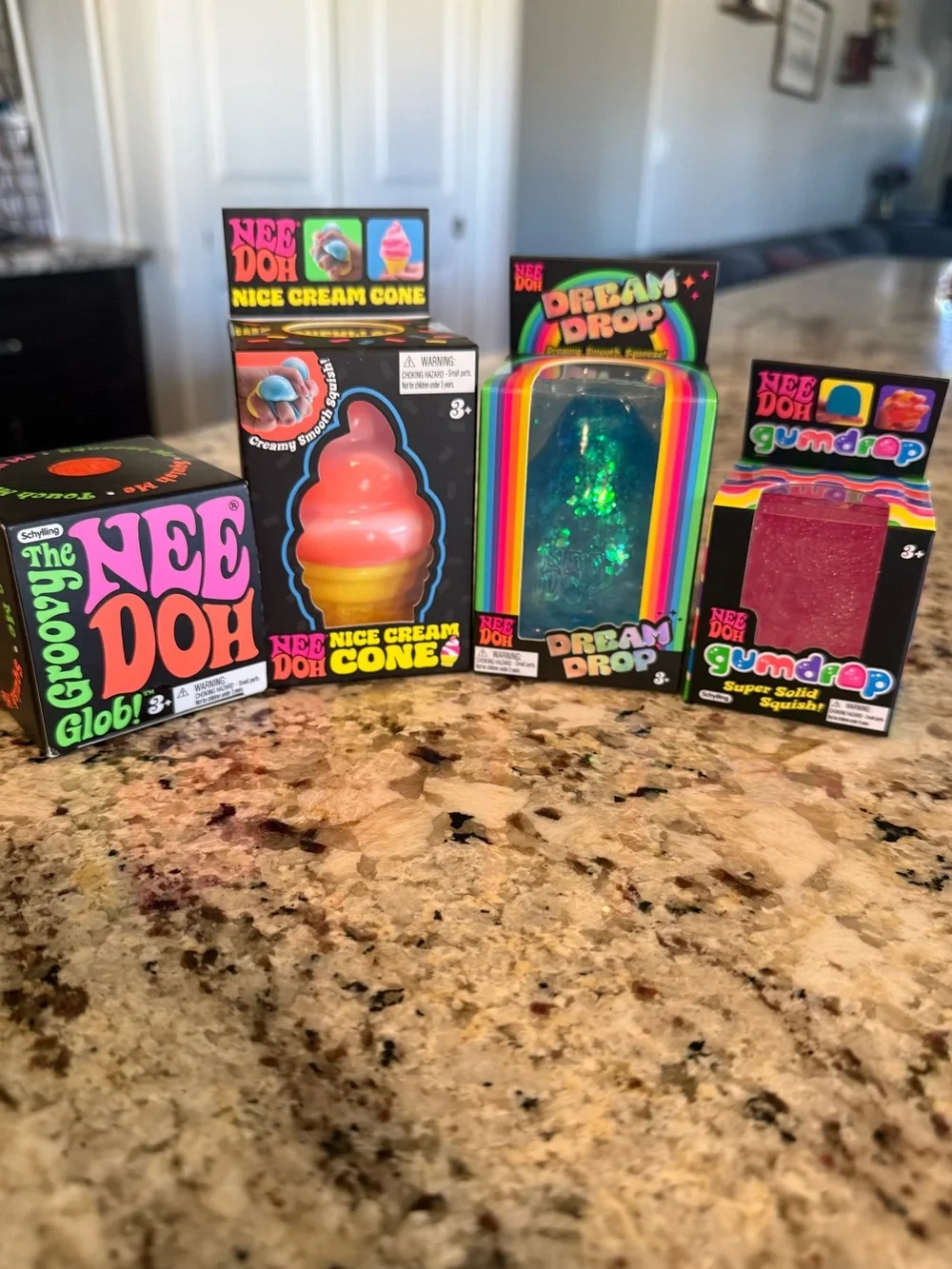 NeeDoh Dream Drop, gumdrop, groovy glob and nice cream cone bundle